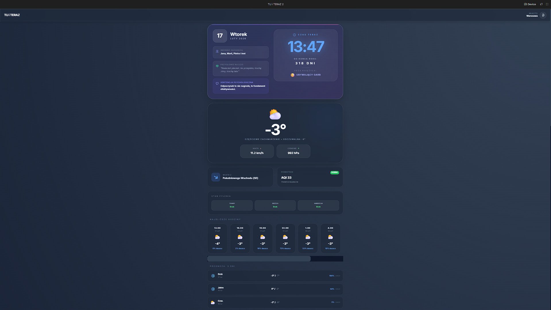 Ekran główny z datą i pogodą